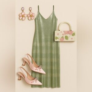 🆕👑Greek goddess CAROLINE CONSTAS DESIGNER Jade green sequin M pit 19.5” l 50”